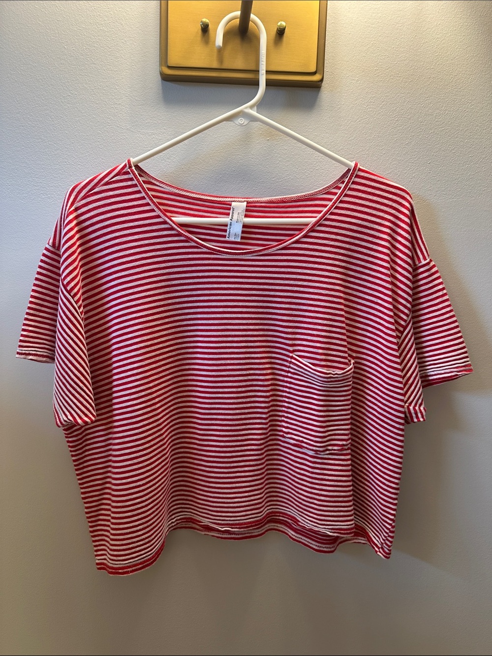 American Apparel Striped Pocket Tee - Red White - Cropped